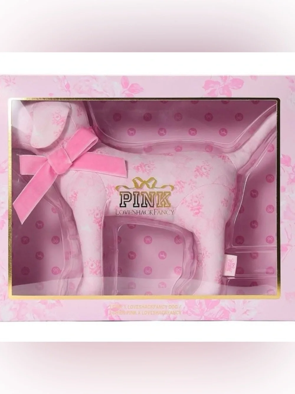 PINK Victoria's Secret Pink Floral Plush Dog - Picture 1 of 1